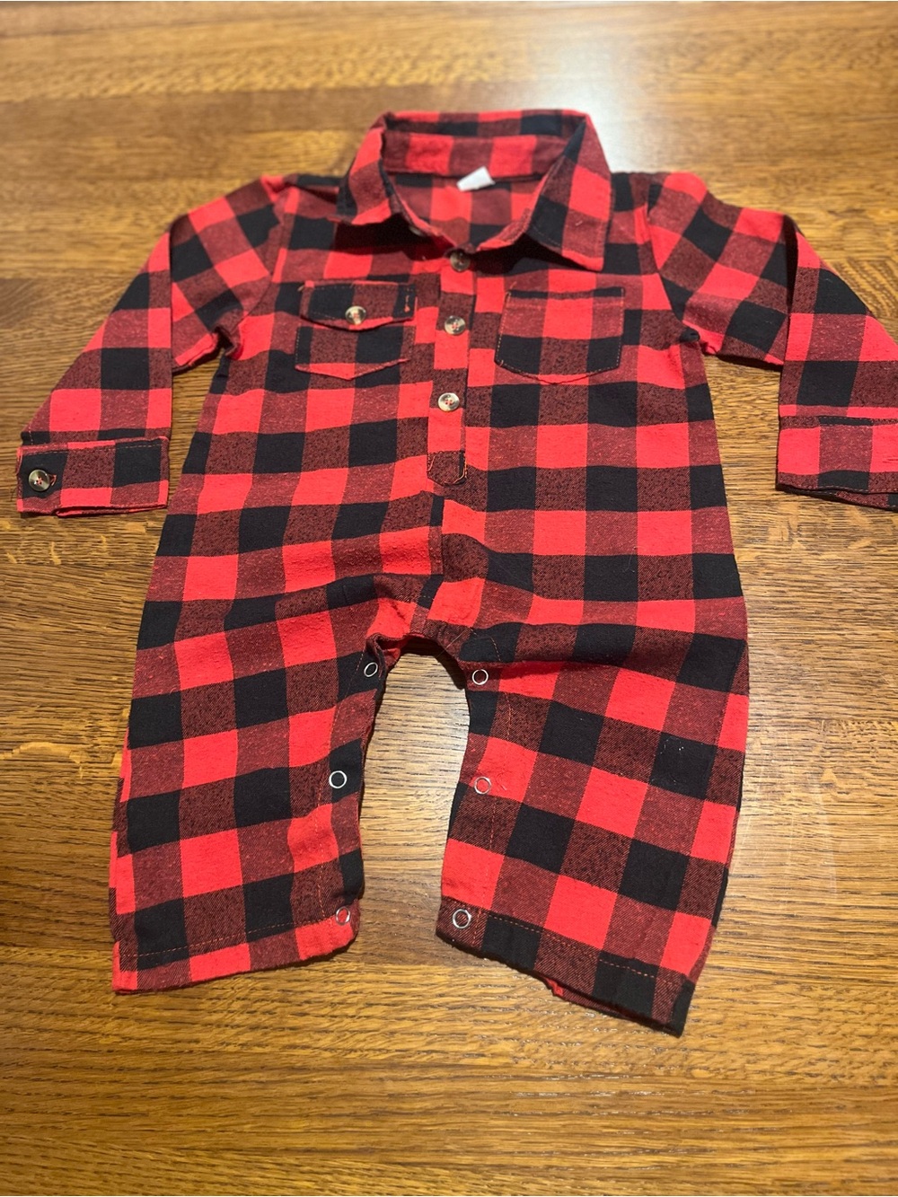 Red and Black Buffalo Plaid Flannel Baby Romper